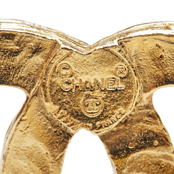 CHANEL CC Logo Rhinestone Brooch Gold Tone Pin Auth w/Box #4218 - Picture 4 of 5